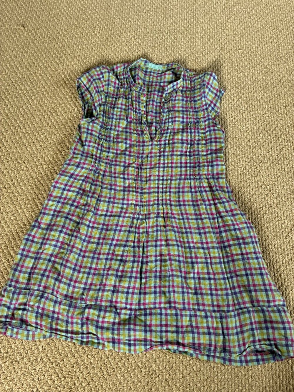 Vintage CP Shades Linen XS Midi Tank Shirt Dress Sleeveless Plaid Made USA